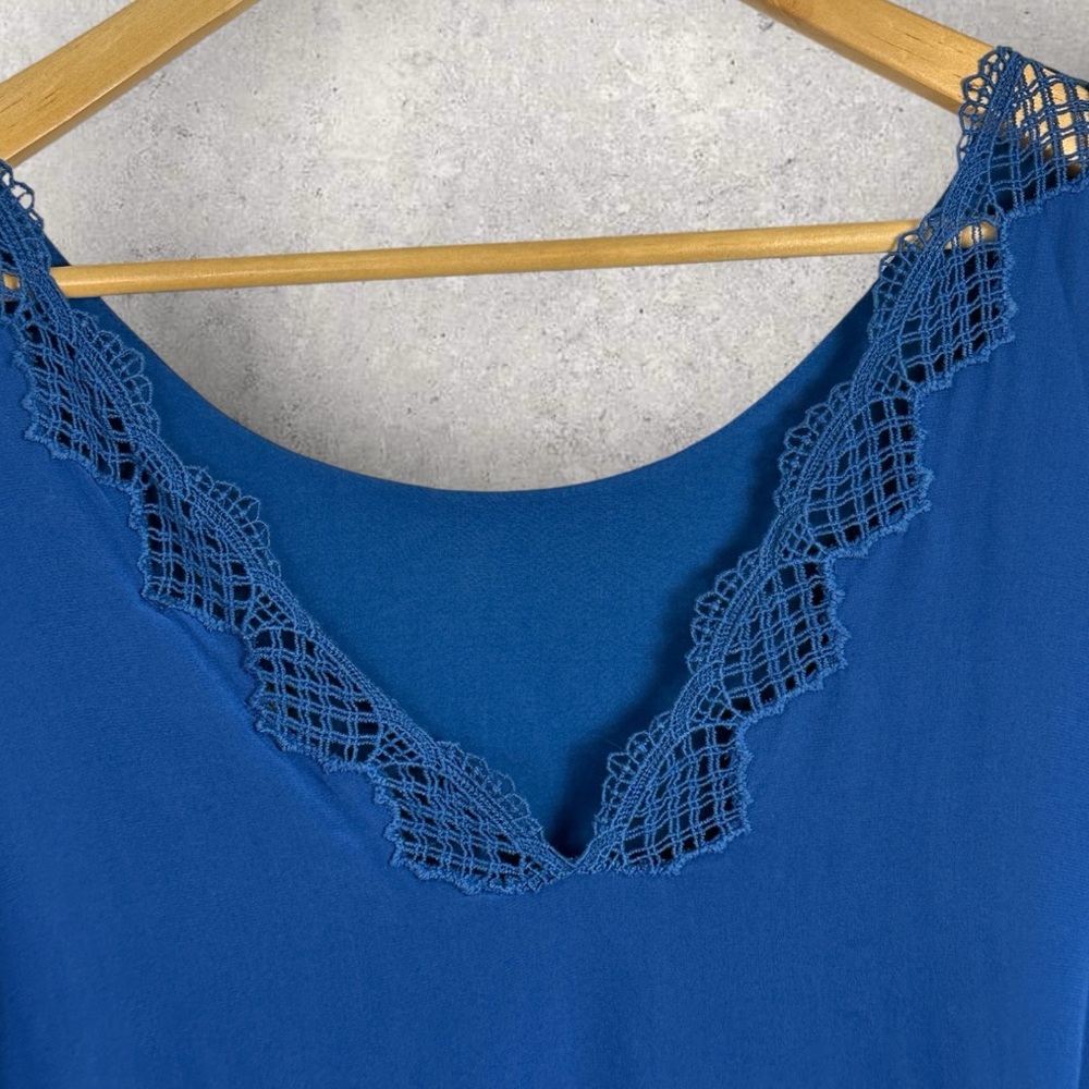 Sezane 100% Silk Cassy Dress Blue Size 40 French US 8 Lace Minimalist Shift NWT - Picture 6 of 16